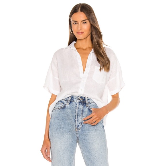 Frank & Eileen Tops - NEW Frank & Eileen Rose Woven Button Up Short Sleeve Shirt White Linen XS